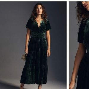 Anthropologie green velvet maxi dress